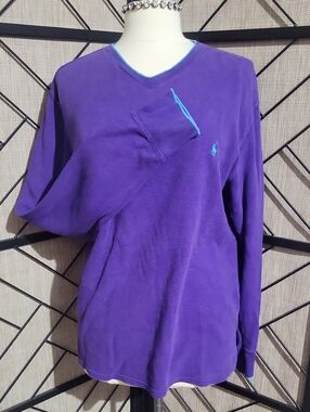 Ralph Lauren Purple V-Neck Sweater with Teal Accent